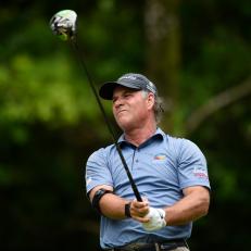 NARITA, JAPAN - JUNE 08: Scott McCarron of USA hits a tee shot on the 9th hole during the second round of the Mastercard Japan Championship at Narita Golf Club on June 08, 2019 in Narita, Chiba, Japan. (Photo by Matt Roberts/Getty Images)